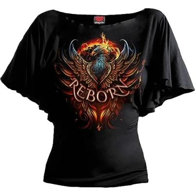 Afbeelding van Spiral Ashes Reborn Boothals Bat Sleeve Top Zwart, 4XL