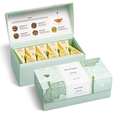 Afbeelding van Tea Forte Lotus Ontspannende thee, presentatiedoos Sampler cadeauset, diverse variëteit handgemaakte piramide infuserzakken, zwart, groen, Oolong, wit, kruiden, 20 stuks (pak van 1)