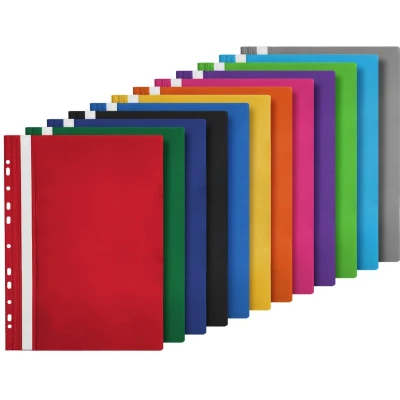 Afbeelding van Netuno 12 stuks snelhechtmappen met perforatie, op kleur gesorteerd, A4, van kunststof, schoolsnelhechters etiketten, transparante plastic hechtmappen voor school en kantoor, snelhechter A4