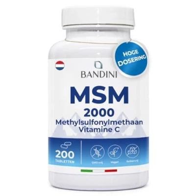 Afbeelding van Bandini® MSM Pure Methylsulfonylmethaan 2000 mg poeder + vitamine C per dagelijkse dosis Supplement voor de gezondheid van haar, gewrichten en botten Spierontstekingsremmend Veganistisch