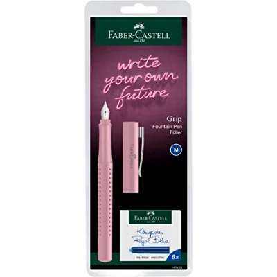 Afbeelding van Faber Castell vulpen Grip 2010 M Rose Shadows + 6 vullingen blauw op blister FC 140833