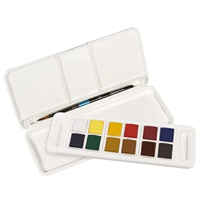 Afbeelding van Daler Rowney Aquafine Aquarelverf, 12 kleuren + 1 aquarelpenseel, ideaal voor professionele en beginners kunstenaars