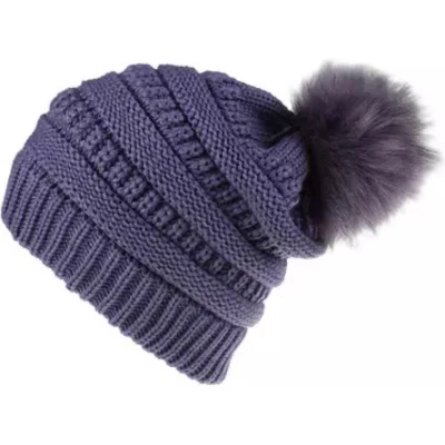 Afbeelding van ASTRADAVI Pom Beanie Hat Dames Pompon Muts Warme Winter Mutsen Paars