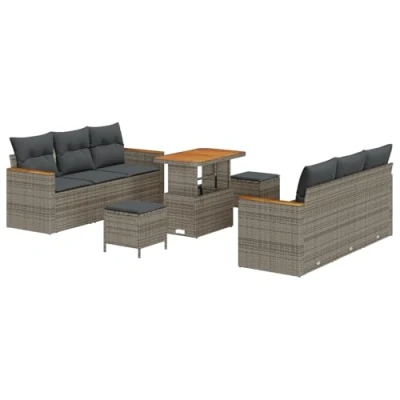 Afbeelding van vidaXL 9 delige Tuin Sofa Set met Kussens Grijs Poly Rattan Acacia
