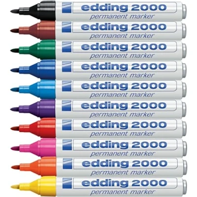 Afbeelding van edding 2000 C permanente marker meerkleurig doos van 10 ronde penpunt 1,5 3 mm sneldrogende markers waterdicht, veegbestendig voor karton, kunststof, hout, metaal, stof