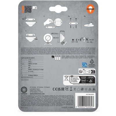 Afbeelding van OSRAM NIGHTLUX Plafondlamp, wit, bewegingsmelder, IP20, op batterijen, 4000 K koudwit, ideaal voor gangen, trappen en interieurs