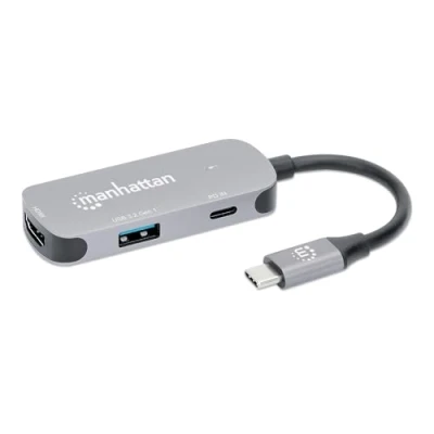 Afbeelding van Manhattan USB C naar HDMI 3 in 1 Docking Converter met Power Delivery (USB C, 3 Havens), station + hub, Zilver