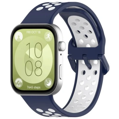 Afbeelding van Tweekleurige siliconen band Donkerblauw met wit Huawei Fit 3