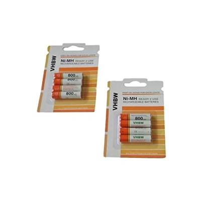 Afbeelding van vhbw 8X AAA Micro batterij compatibel met Siemens Gigaset E290, E290HX, CL690AB, E310 draadloze vaste telefoon (800mAh, 1,2V, NiMH)