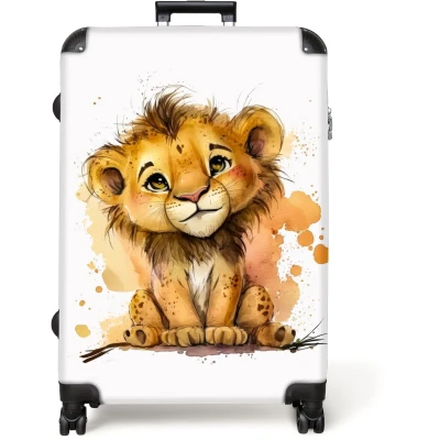 Afbeelding van NoBoringSuitcases.com® Koffer groot Reiskoffer lichtgewicht Leeuw Waterverf Bruin Dieren Meisjes Jongens Rolkoffer met 4 wielen Grote trolley XL 98 liter bagage