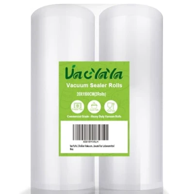Afbeelding van VacYaYa 2 stuks rollen van 20 x 1500 cm (totaal 30 m) vacuüm voedselbesparende sealer, machine diepvrieszakken met BPA vrij, Heavy Duty, geweldig voor Sous Vide en Vac Seal opbergrollen