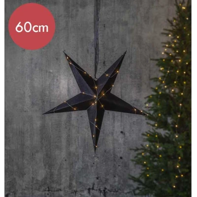 Afbeelding van Zwarte kerstster met 40 micro LED lampjes op batterijen 60 cm