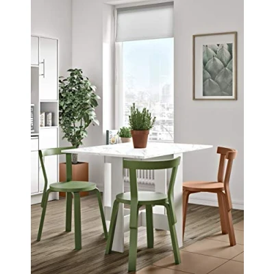 Afbeelding van Symbiosis Temahome Papillon keukentafel, particle board, wit en marmeren effect, 103/67/28x76x73,4 cm (l x b h)