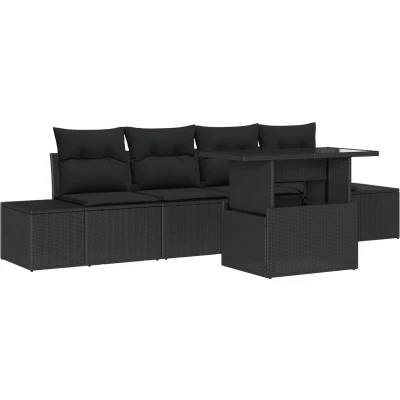 Afbeelding van vidaXL 5 delige Tuinbankenset met Kussens Zwart Poly Rattan