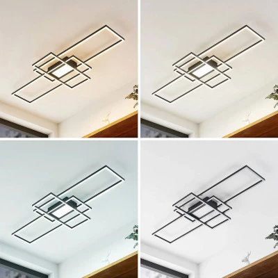 Afbeelding van Lindby LED plafondlamp met dimmer 1licht staal H: 6.5 cm antraciet Inclusief lichtbron