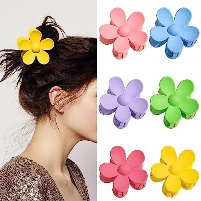 Afbeelding van 6 stuks matte bloemenhaarspelden, grote bloemenhaarclips, kleuren bloemenvorm haarklauwen antislip clips voor vrouwen meisjes haarstyling accessoires