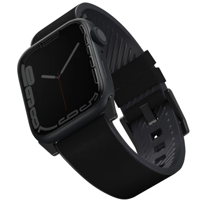 Afbeelding van Apple Watch bandje Echt leder Zwart Geschikt voor 1 9 / SE Ultra (2)