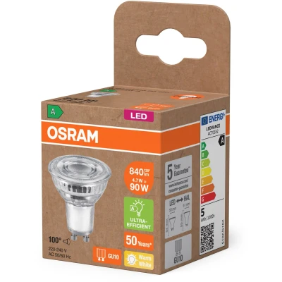 Afbeelding van OSRAM 4099854267840 LED reflectorlamp lamp Energielabel A (A G) GU10 Reflector 4.7 W = 90 Warmwit (Ø x h) 50 mm 1 stuk(s)