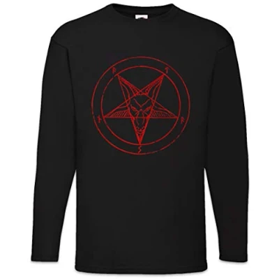 Afbeelding van Urban Backwoods Baphomet Pentagram Sign Heren T Shirt Met Lange Mouwen Zwart Maat L