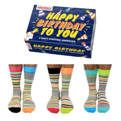 Afbeelding van Happy Birthday to You Doos van 6 Heren Oddsocks United UK 11 EUR 39 46 US 7 12
