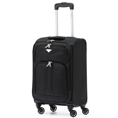 Afbeelding van Flight Knight Lichtgewicht 4 wielige 800D zachte koffer robuuste anti barst handbagage goedgekeurd voor meer dan 100 luchtvaartmaatschappijen, waaronder easyJet, BA en nog veel meer!, Zwart,
