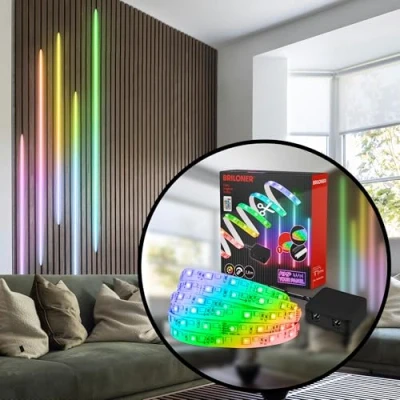 Afbeelding van BRILONER Pimp your Panel LED strip starterset, RGB gekleurde lichtkleuren, afstandsbediening, strip, kamerdecoratie, lichtstrip, lichtband, 2,6m, wit