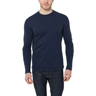 Afbeelding van Lower East Heren Shirt met lange mouwen en ronde hals, gemaakt van 100% katoen, Donkerblauw, set 5, XXL