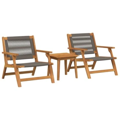 Afbeelding van vidaXL Relaxstoel met Bijzettafel Set van 3 Grijs Massief acaciahout