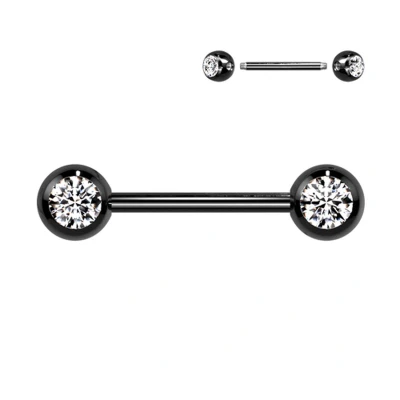 Afbeelding van Piercing titanium zwart dubbele steen wit 12mm