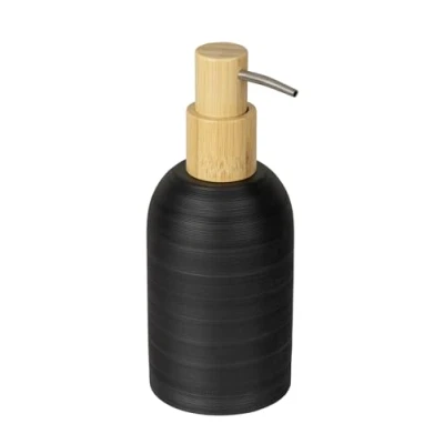 Afbeelding van WENKO Zeepdispenser Mod. Altavalle badkameraccessoires vrijstaand polyhars bamboe design zwart natuur 0,25 l 7,5 x 18 8 cm badaccessoires