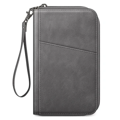 Afbeelding van Familie Paspoort Houder Portemonnee, Fintie RFID Blokkeren Reisdocument Organizer Clutch Bag Creditcards Case Cover voor Vrouwen Mannen, Grijs,