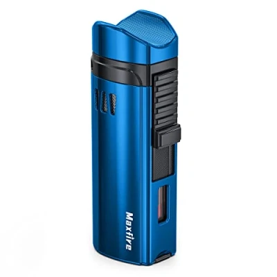 Afbeelding van Maxfire Triple Jet Flame Aansteker Winddicht Torch Butaan Hervulbaar Met Punch Houder (Verkocht Zonder Gas)