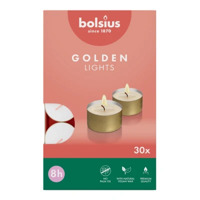 Afbeelding van Bolsius Theelicht Golden Lights Wit 8 Uur