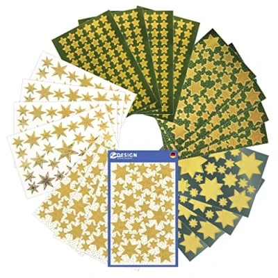 Afbeelding van AVERY Zweckform 844 Stickers Kerstmis sterren goud (kerststickers, glitter, sterstickers goud, zelfklevende kerstdecoratie, knutselen, geschenken, kaarten, zakjes) 20 vellen, 51000