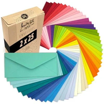 Afbeelding van Japun 50 gekleurde enveloppen in een set (2 x 25 kleuren) van papier, envelop zonder venster DIN lang 220 110 mm 120 g/m² kleurrijk