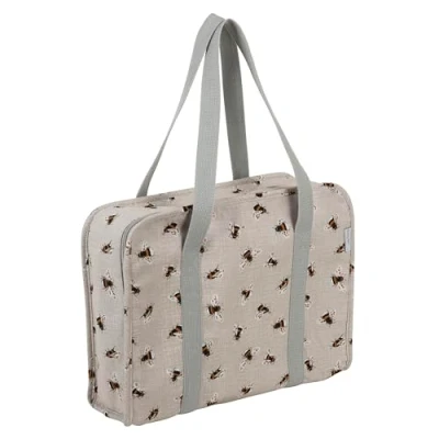 Afbeelding van Hobby Gift Projectkoffer Opbergtas voor naai en breiwerk lessen reizen, 3 plastic inzetstukken accessoires organisatie 100% katoen 34 x 28 12 cm Aardbeien