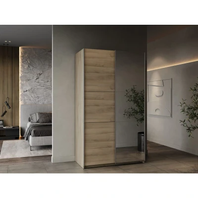 Afbeelding van GHOST kledingkast Kronberg eiken decor 2 schuifdeuren + spiegel L.116,5 x D.59,8 H.203 cm DEMEYERE
