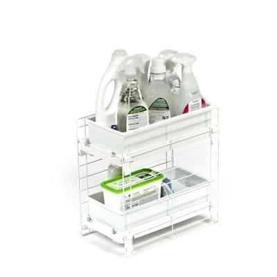 Afbeelding van Iris Ohyama, Plank, Kast Organisator, Onderkast Rek, Uitschuifbaar, Plastic Opbergvak voor Keukenkastjes, Pantry, Voedsel en Keukengerei Slide Tray Rack UST 2V Wit