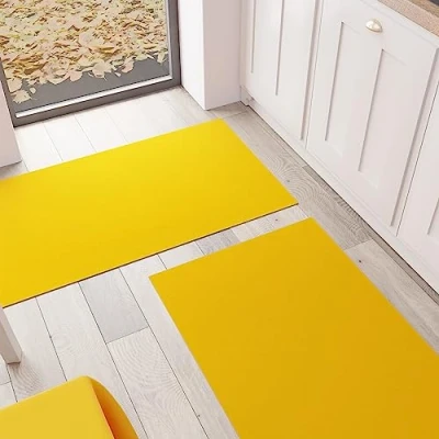 Afbeelding van PETTI Artigiani Italiani Tapijt voor keuken, antislip en wasbaar, 52 x 180 cm, effen, geel, 100% Made in Italy