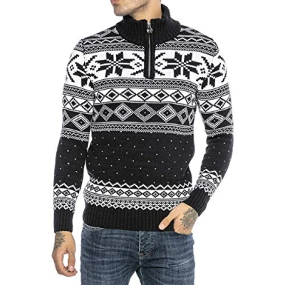 Afbeelding van Red Bridge gebreide trui voor heren, Noorse met opstaande kraag, blauw, XL