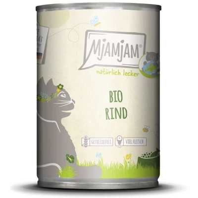 Afbeelding van 6x 400g MP MjAMjAM Natuurlijk Heerlijk Biologisch Rundvlees Nat Kattenvoer