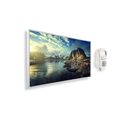 Afbeelding van Könighaus infraroodverwarming met fotomotief 1200 Watt + slimme thermostaat &amp; app Energiebesparende infrarood wandverwarming opdruk Wit frame (06. Uitzicht Noorwegen)