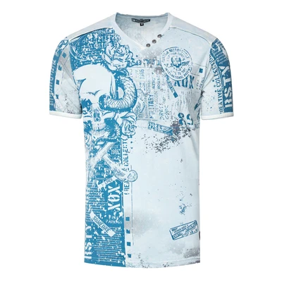 Afbeelding van T shirt met V hals en all over skull slangprint suède details