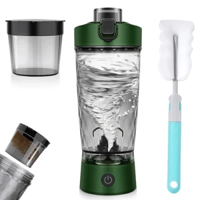 Afbeelding van Elektrische shaker, 650 ml, automatische proteïnemixer, proteïneshake, elektrisch met poedervak, shake BPA vrij, USB oplaadbaar voor romige eiwitshakes (verbeterd, groen)