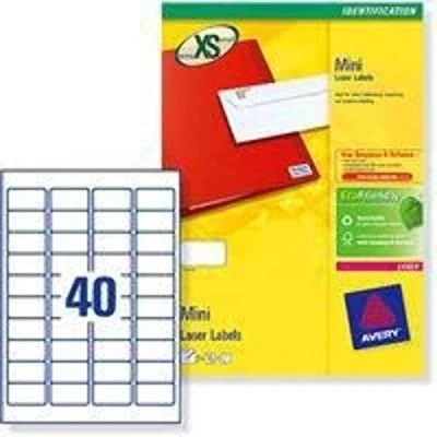 Afbeelding van Avery Zelfklevende mini organiserende retouradreslabels, laserprinters, 40 etiketten per A4 blad, 1000 labels, QuickPEEL (L7654), wit