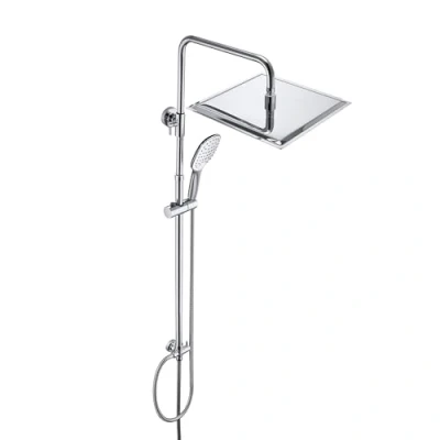 Afbeelding van JOHO Doucheset zonder armatuur, chroom douchestangset douchestangset, regendouche douchesysteem met douchekop van roestvrij staal 30x30cm vierkant