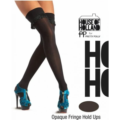 Afbeelding van House of Holland Opaque Fringe Hold Ups Zwart S/M