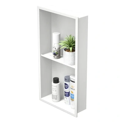 Afbeelding van Bernkot Douchebak van roestvrij staal, 60 x 30 10 cm, geen tegels nodig, wandnis, dubbele planken, verzonken doucheplank voor badkameropslag (wit, cm)