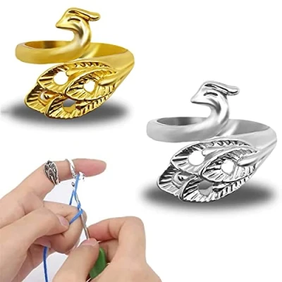Afbeelding van 2 Stuks Verstelbare Breien Loop Haak Lus, Ring Accessoires Pauw Phoenix Garen Gids Vingerhouder Vingerhoedje Gevlochten Ambachten DIY Tool voor Sneller