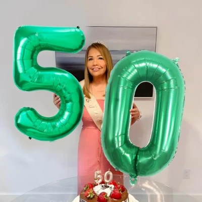 Afbeelding van 50 verjaardag decoratie cijfers ballon jaar folieballon groen voor 50e mannen vrouwen nummer vliegt met helium verjaardagsfeest 40&quot; 101cm